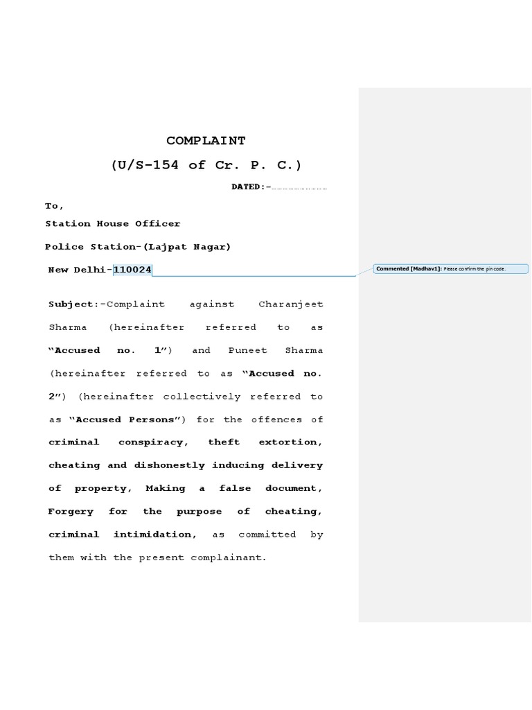 154 Joginder Sharma Complaint | PDF | Forgery | Fraud