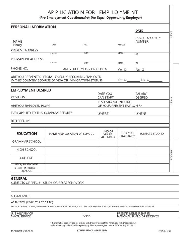 Blank Job Application Form Application Form 10192018231845 | PDF ...