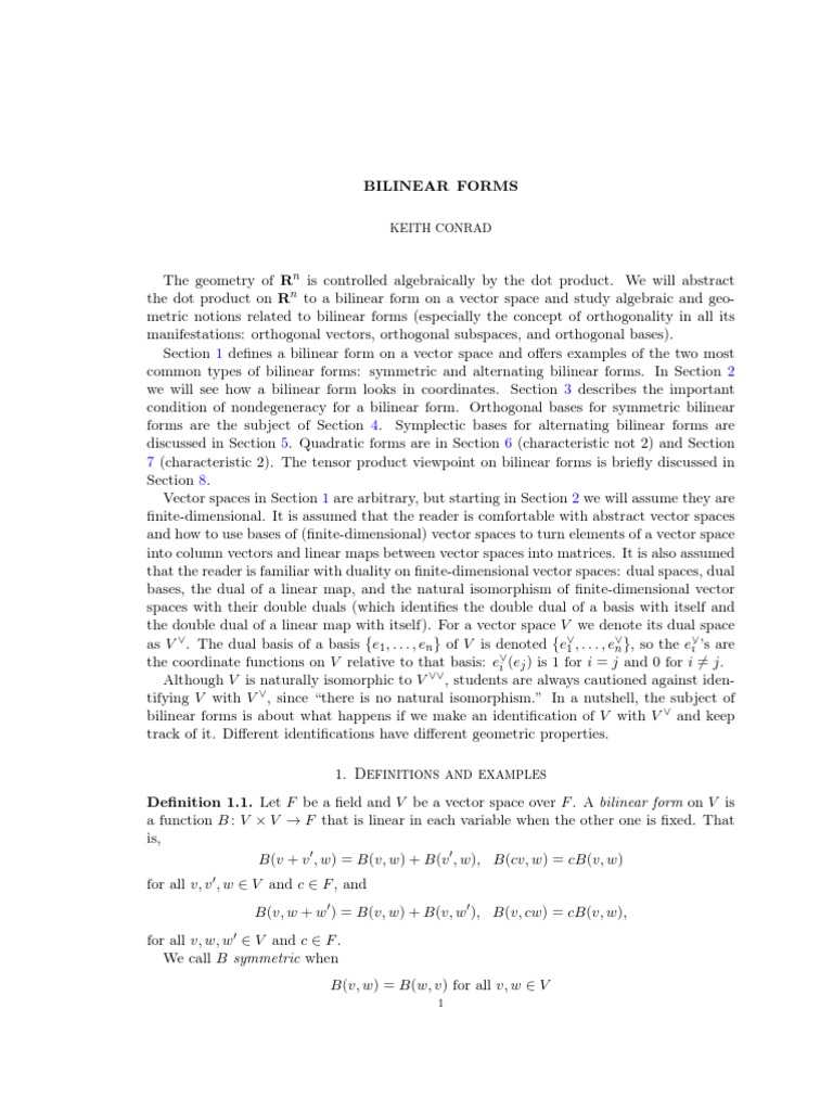 Bilinear Basis Linear Algebra Matrix Mathematics