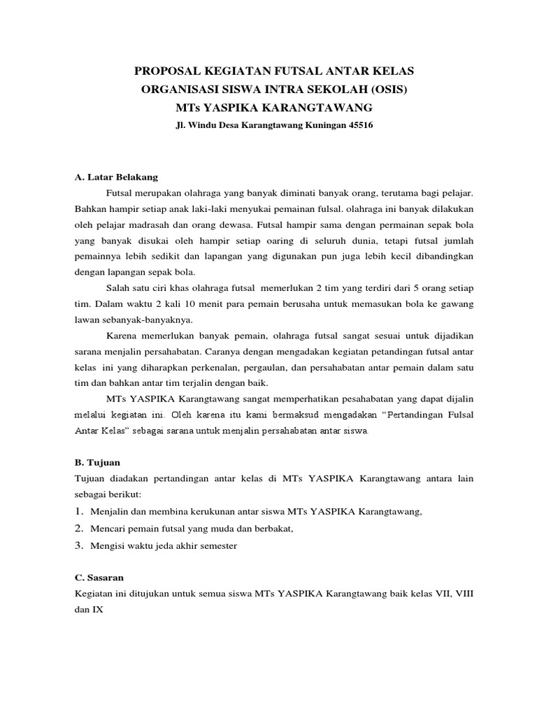 Proposal Kegiatan Futsal Antar Kelas