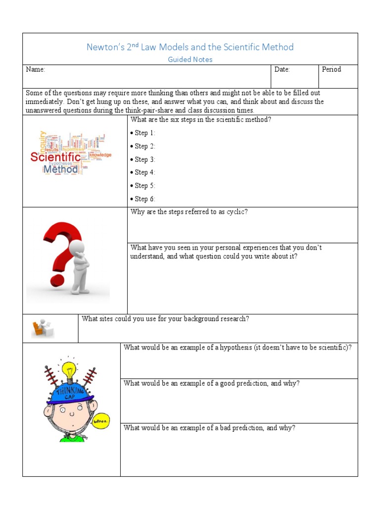 Newton's 2 Law Models and The Scientific Method Guided Notes PDF