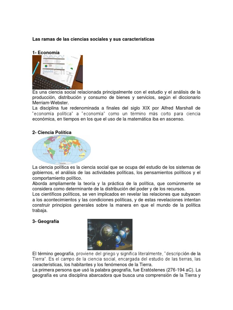 Las Ramas de Las Ciencias Sociales y Sus Características