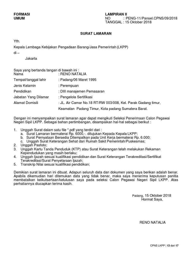 Surat Lamaran Lkpp