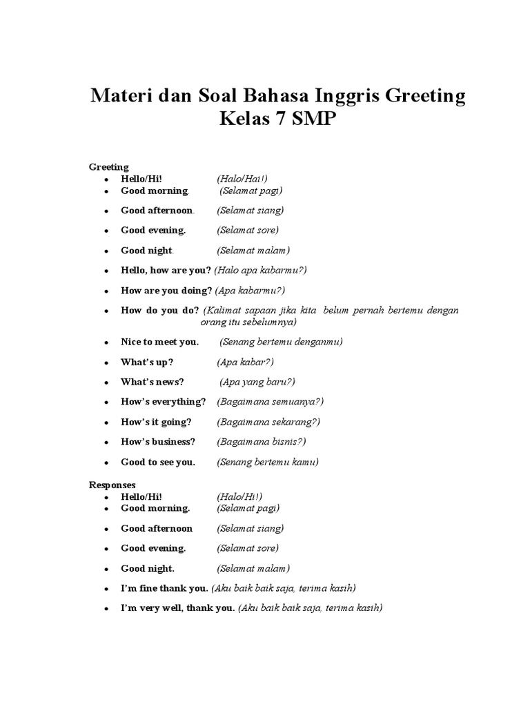 Materi Dan Soal Bahasa Inggris Greeting