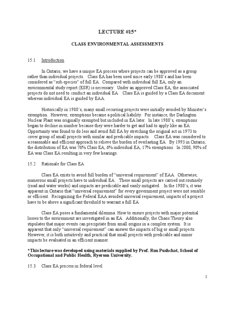 Overview of Class Environmental Assessments | PDF | Environmental ...