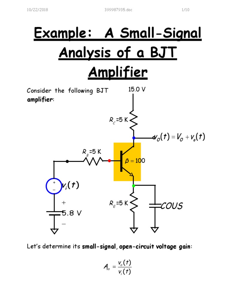 Example A Small Signal Analysis of A BJT Amp | PDF | Bipolar Junction ...