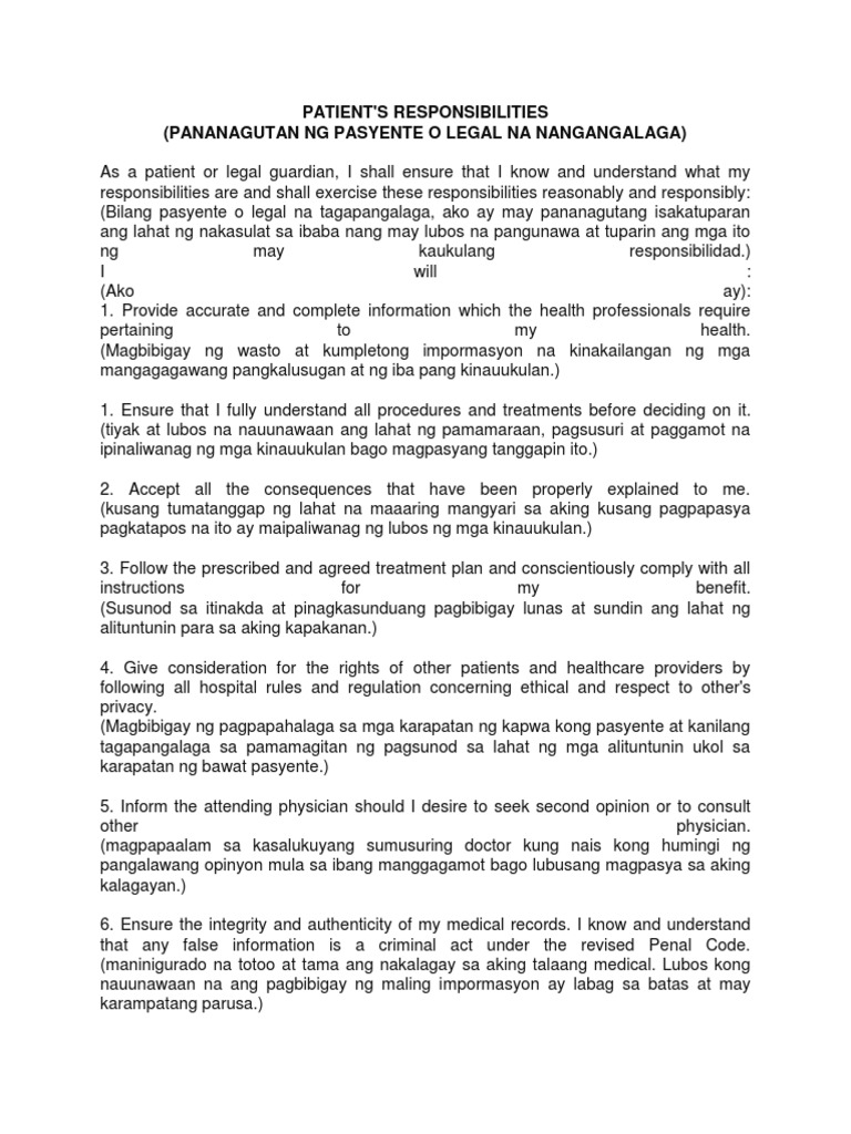 Patient Rights and Responsibility Doh | PDF