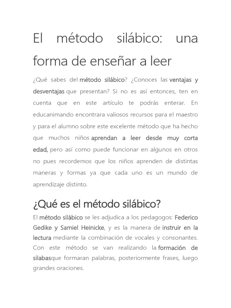 Método Silábico: Ventajas y Aplicación | PDF | Sílaba | Vocal