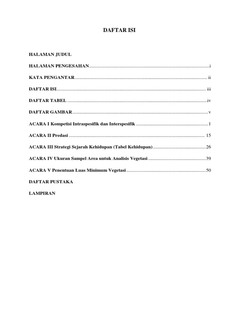 Contoh Daftar Isi Laporan Praktikum