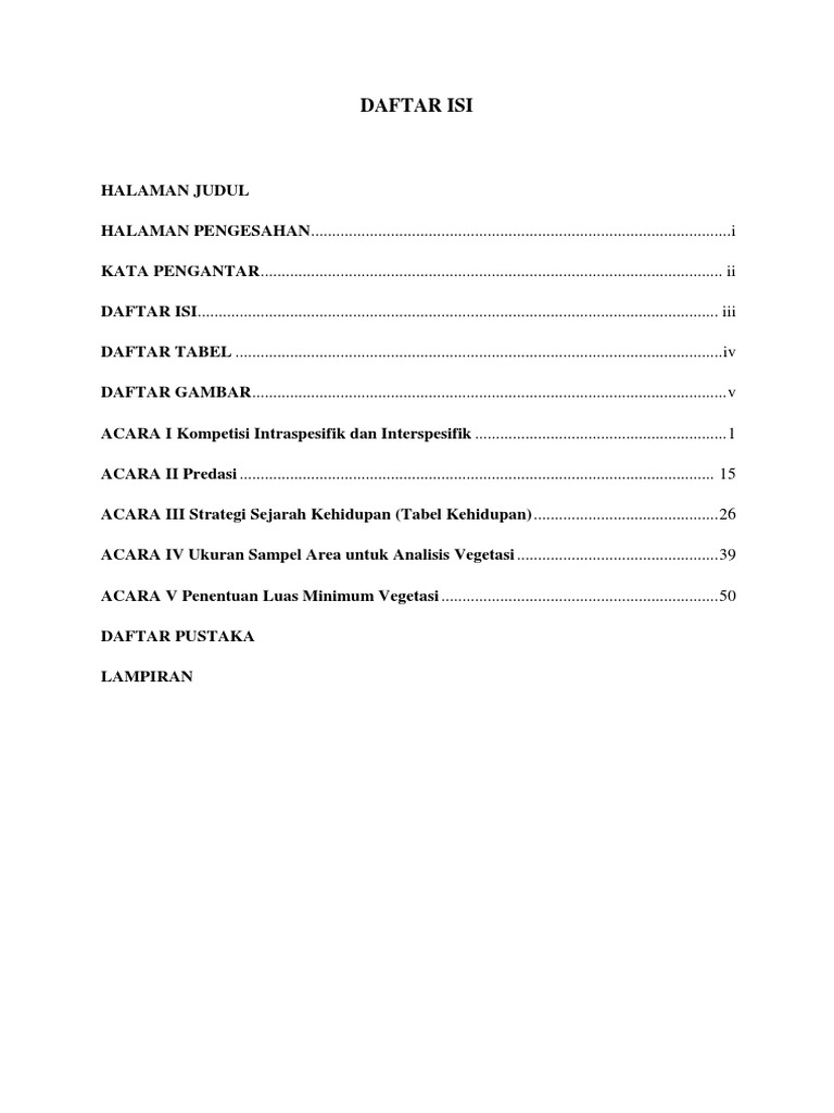 Contoh Daftar Isi Laporan Praktikum