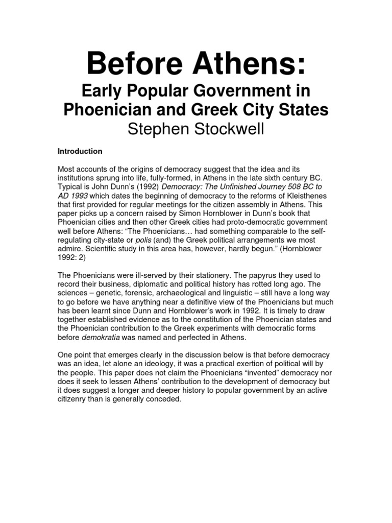 Before Athens Early Popular Government in Phoenician and Greek City