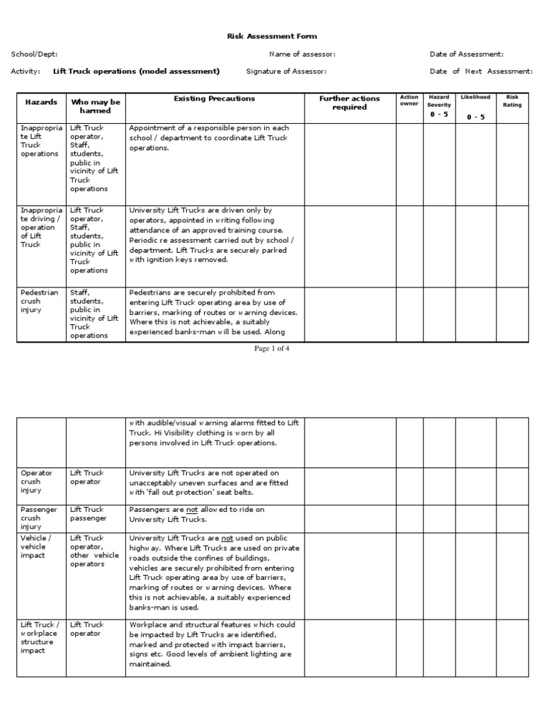 Forklift Risk Assessment PDF Forklift Elevator, 41 OFF
