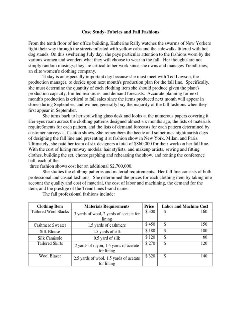 Women's Fall Fashion Production Analysis | PDF | Blouse | Fashion