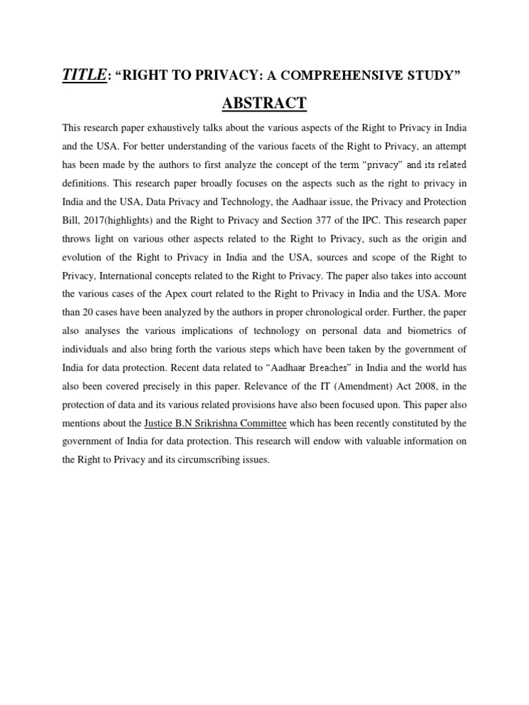 Right to Privacy: India & USA Analysis | PDF | Privacy | Right To Privacy