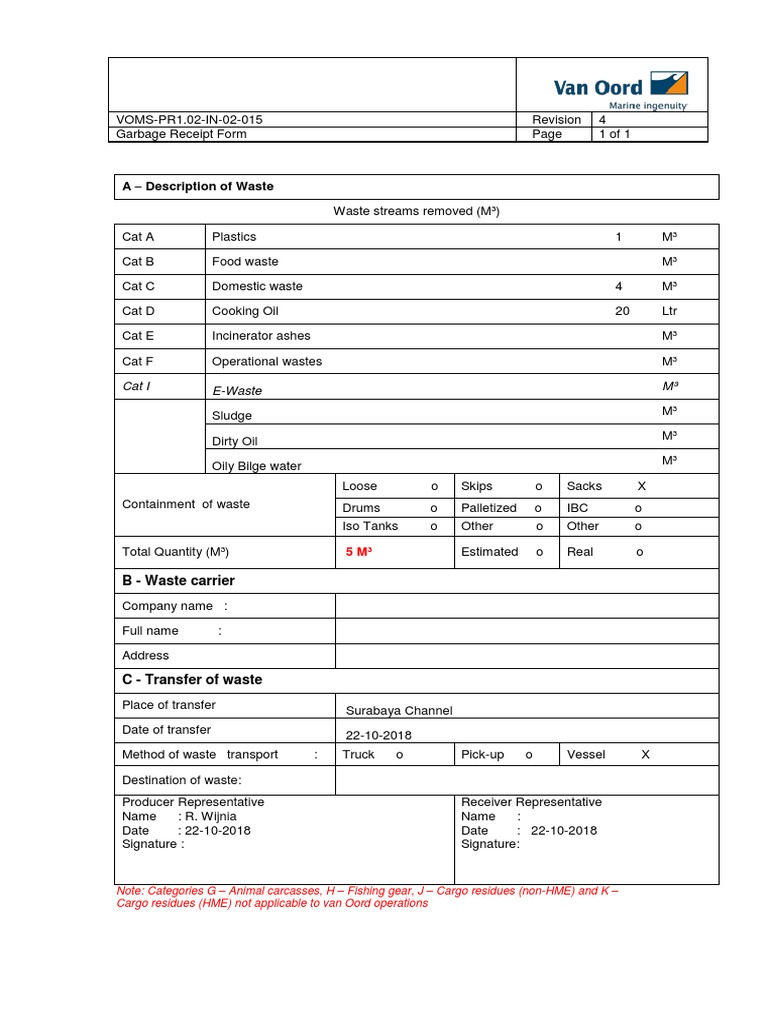VOMS PR1.02 in 02 015 Garbage Receipt Form | Download Free PDF ...