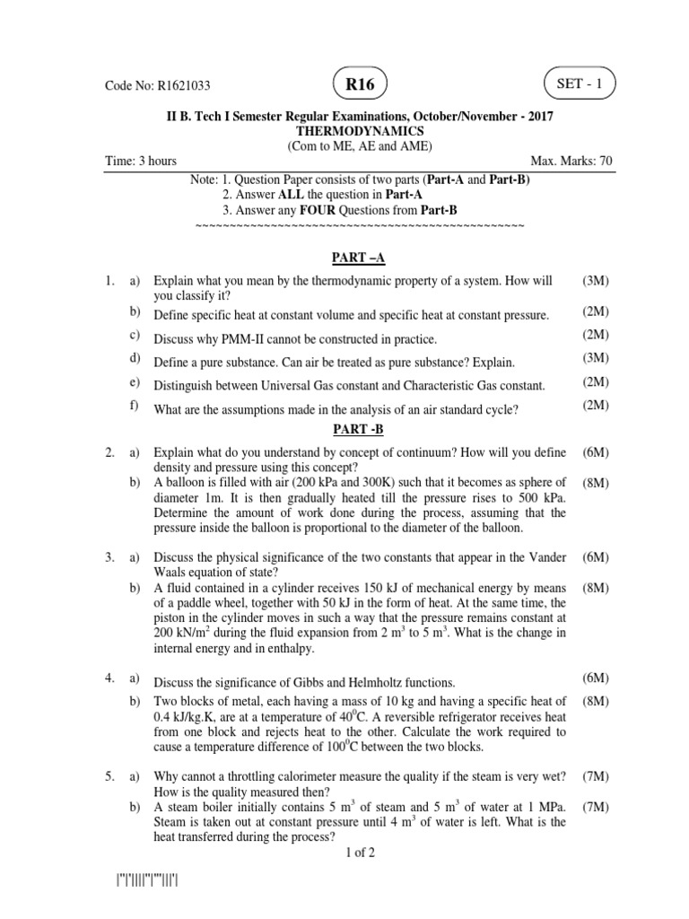 Jntuk 2 1 Thermodynamics Nov 2017 Q.P PDF Heat Enthalpy