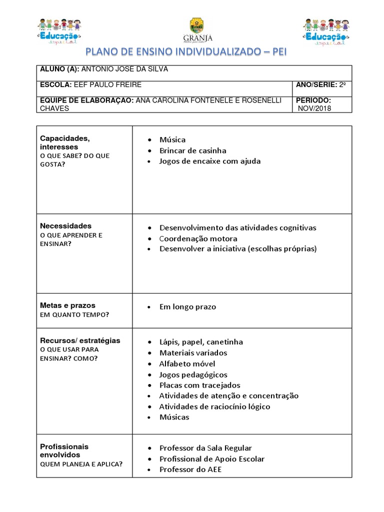 Plano de Ensino Individualizado - Pei: Capacidades, Interesses | PDF
