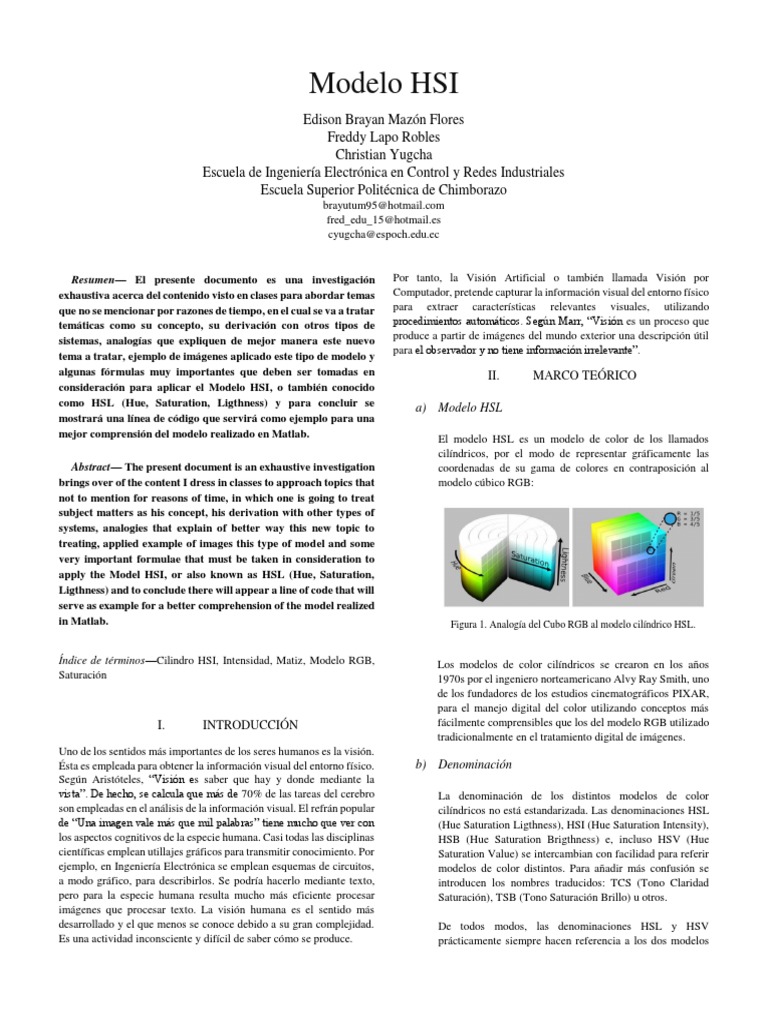 Modelo HSI y su Aplicación en Matlab | PDF | Color | Poco