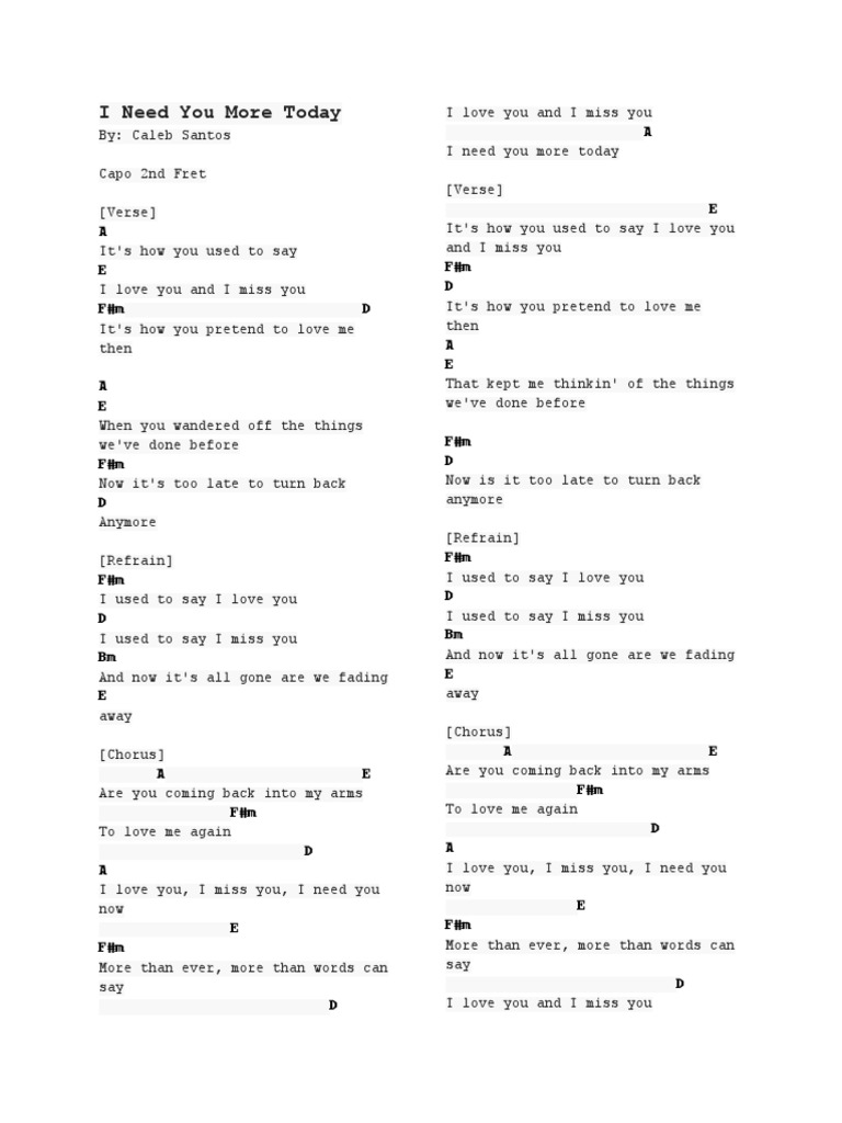I Need You More Today Lyrics Pdf Refrain Song Structure