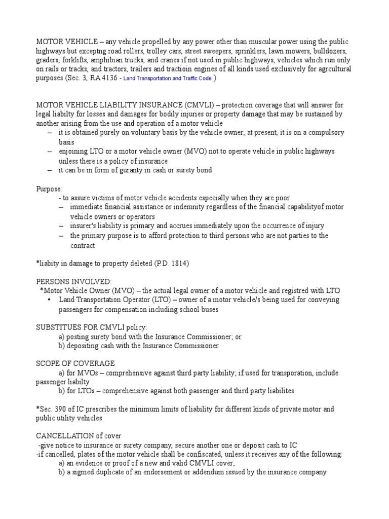 Land Transportation and Traffic Code PDF Vehicles Liability Insurance