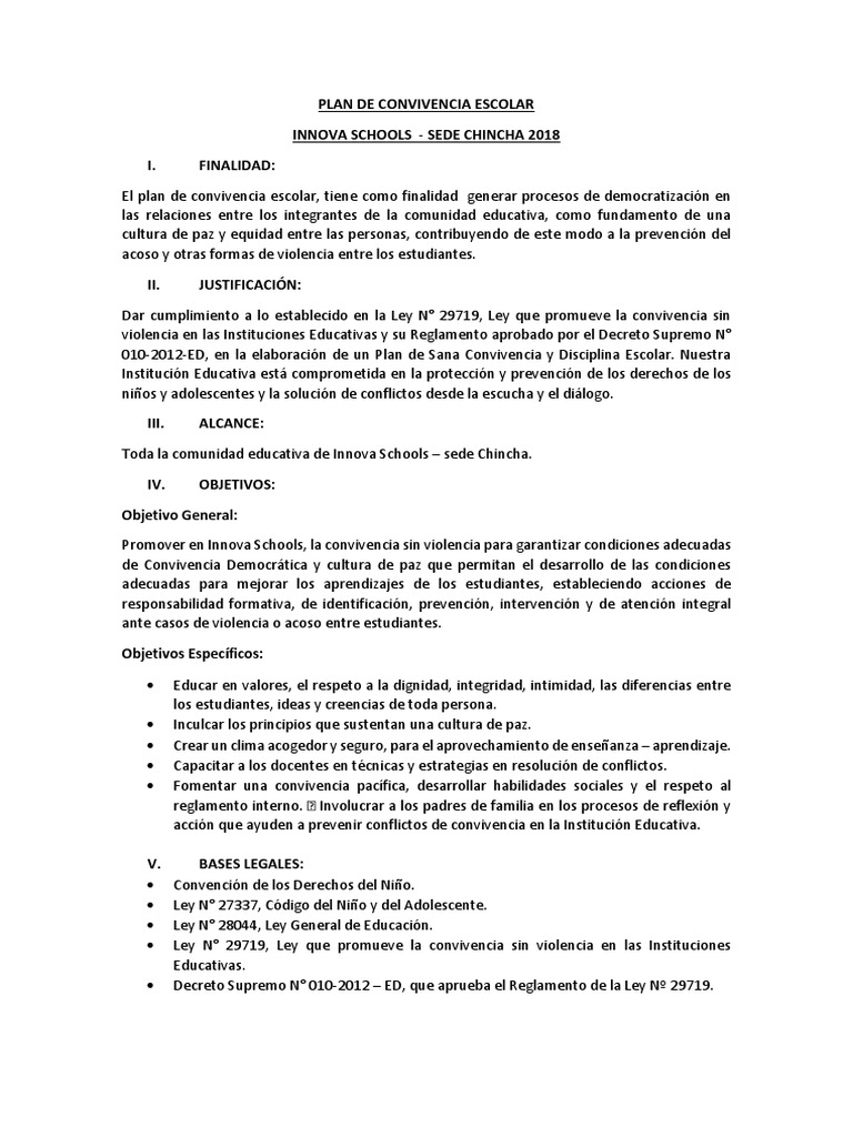 Plan de Convivencia Escolar 2018 | PDF | Adultos | Comportamiento