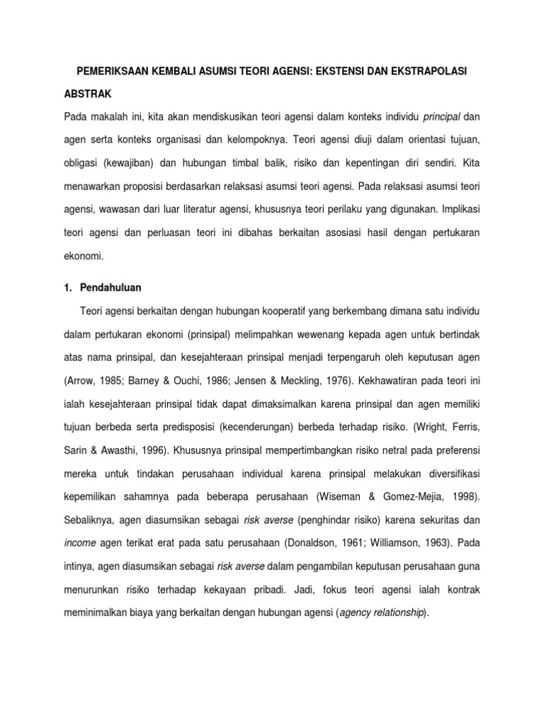Pemeriksaan Kembali Asumsi Teori Agensi Pdf