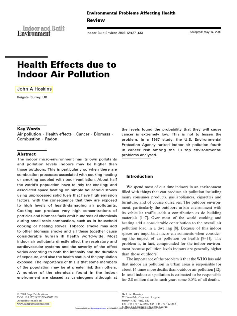 Health Effects Due To Indoor Air Pollution: Environment | PDF ...