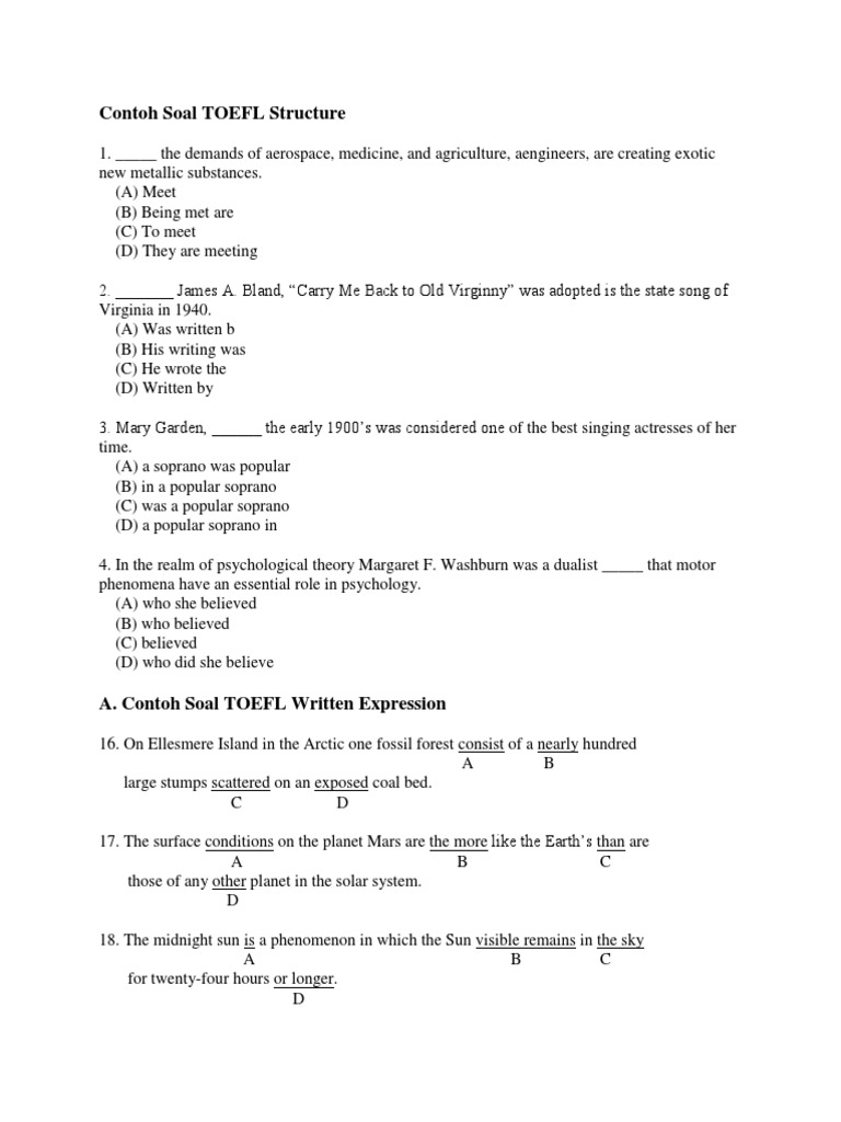 Contoh Soal TOEFL Structure | PDF | Rules | Morphology