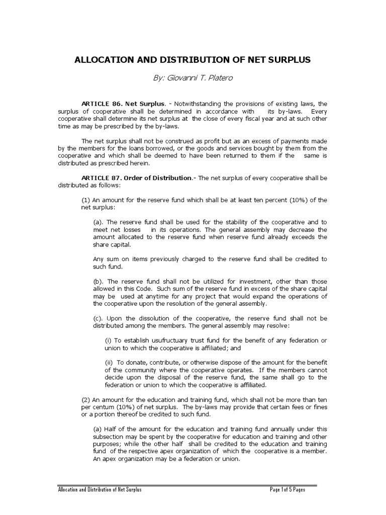 Net Surplus Allocation in Cooperatives | PDF | Dividend | Cooperative
