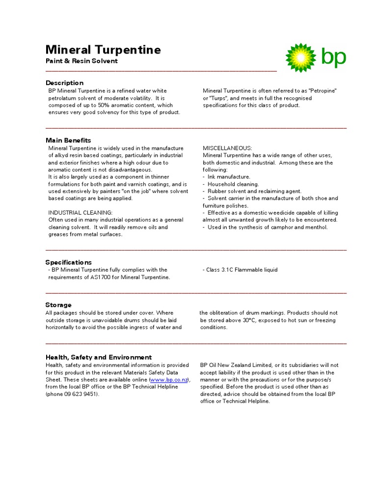 Shell Mineral Turpentine | PDF | Materials | Chemistry