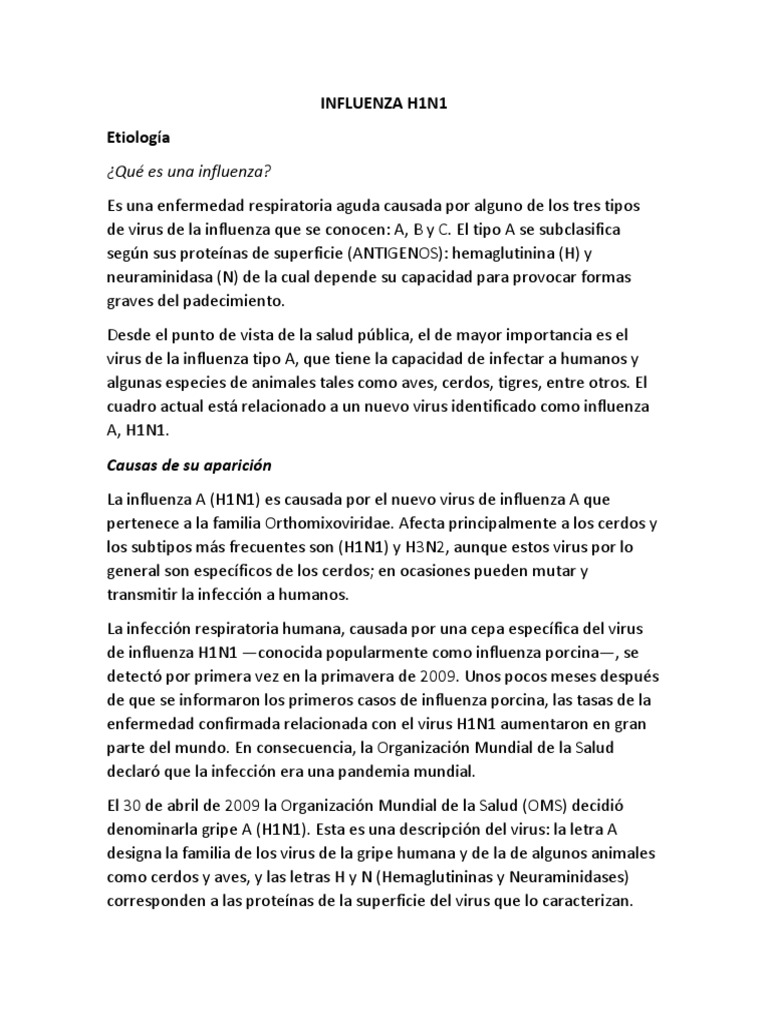 Influenza h1n1 | PDF | Virus de la Influenza A Subtipo H1 N1 | Influenza