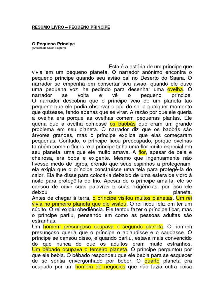 Resumo Livro - Pequeno Principe | PDF | Planetas | Raposa
