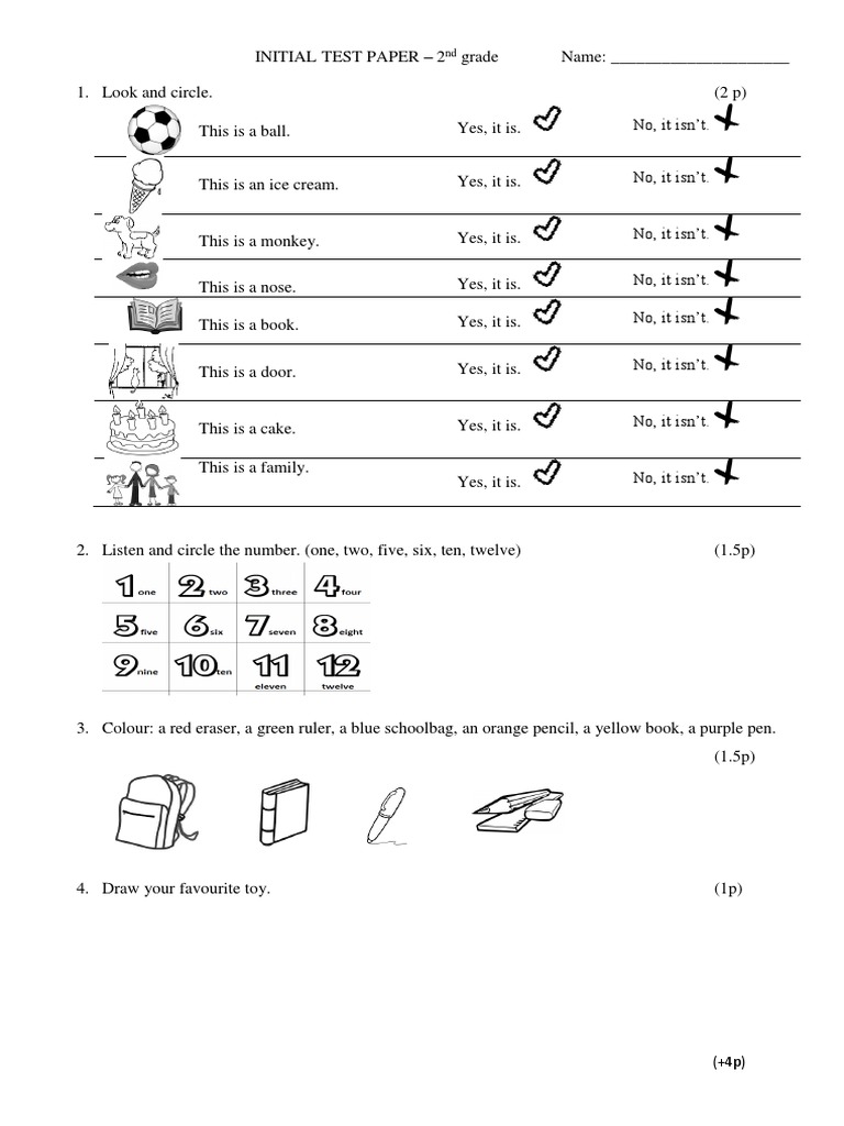 Grade 2 English Initial Test Paper | PDF