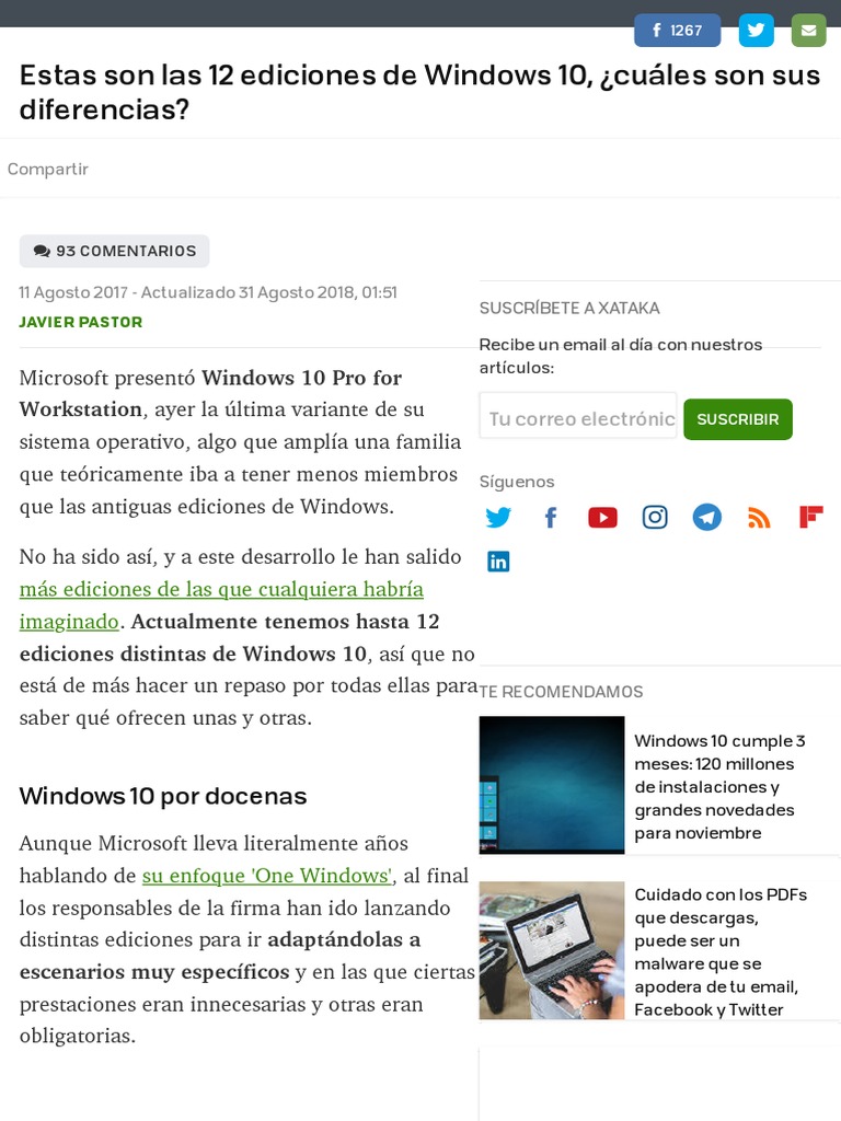 Diferencias entre las ediciones de Windows 10 | PDF | Windows 10 ...