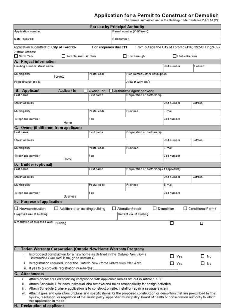 Application For A Permit To Construct or Demolish | PDF | Building Code ...