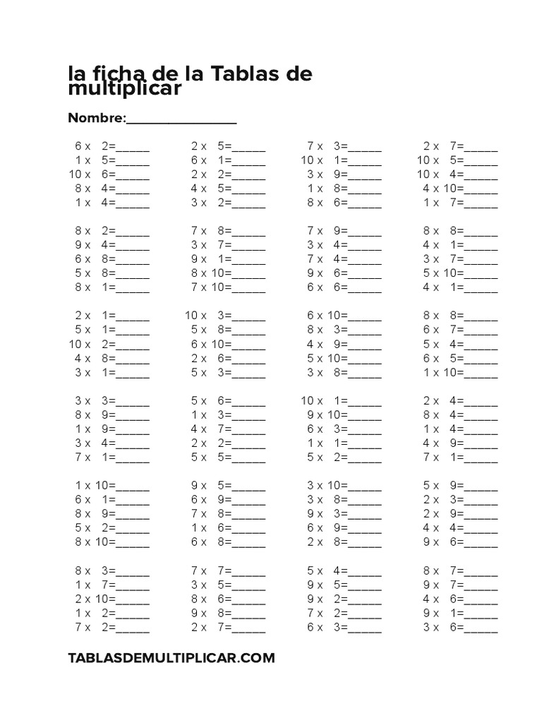 Tabla De Multiplicar Pdf Examen Tablas de Multiplicar PDF | PDF