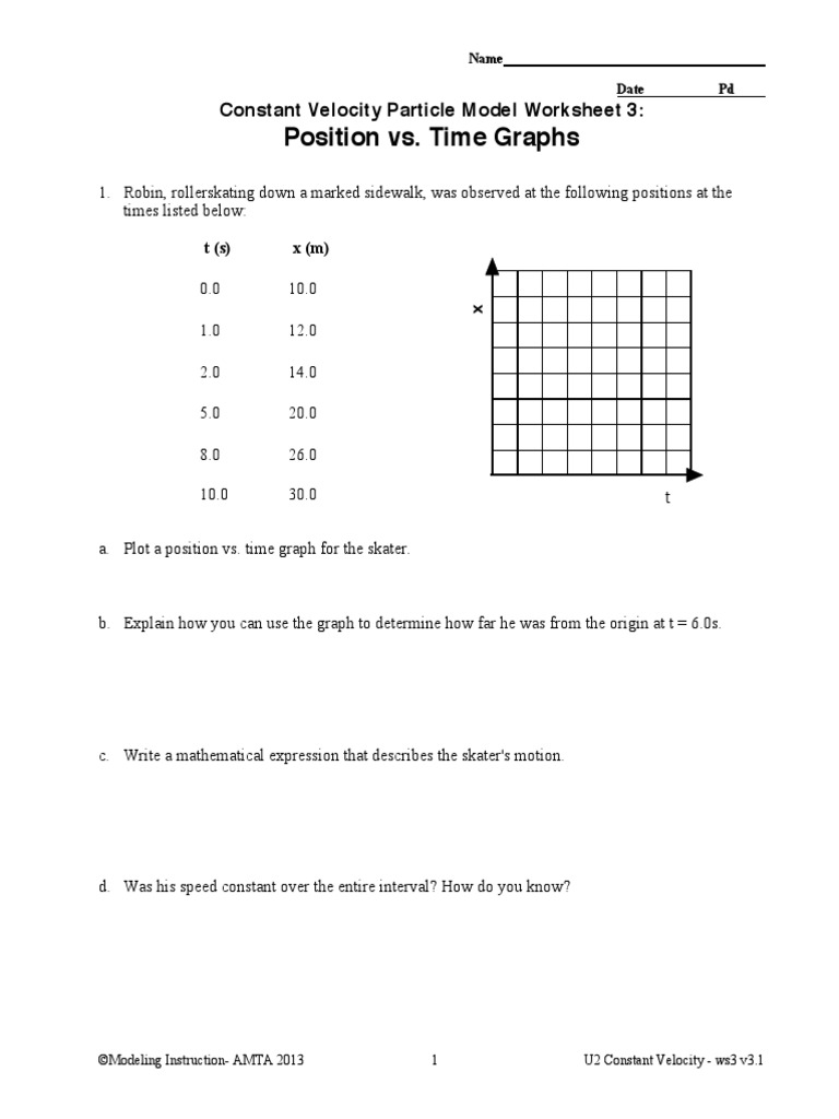 209 Position Vs Time Graphs Worksheet Velocity Speed