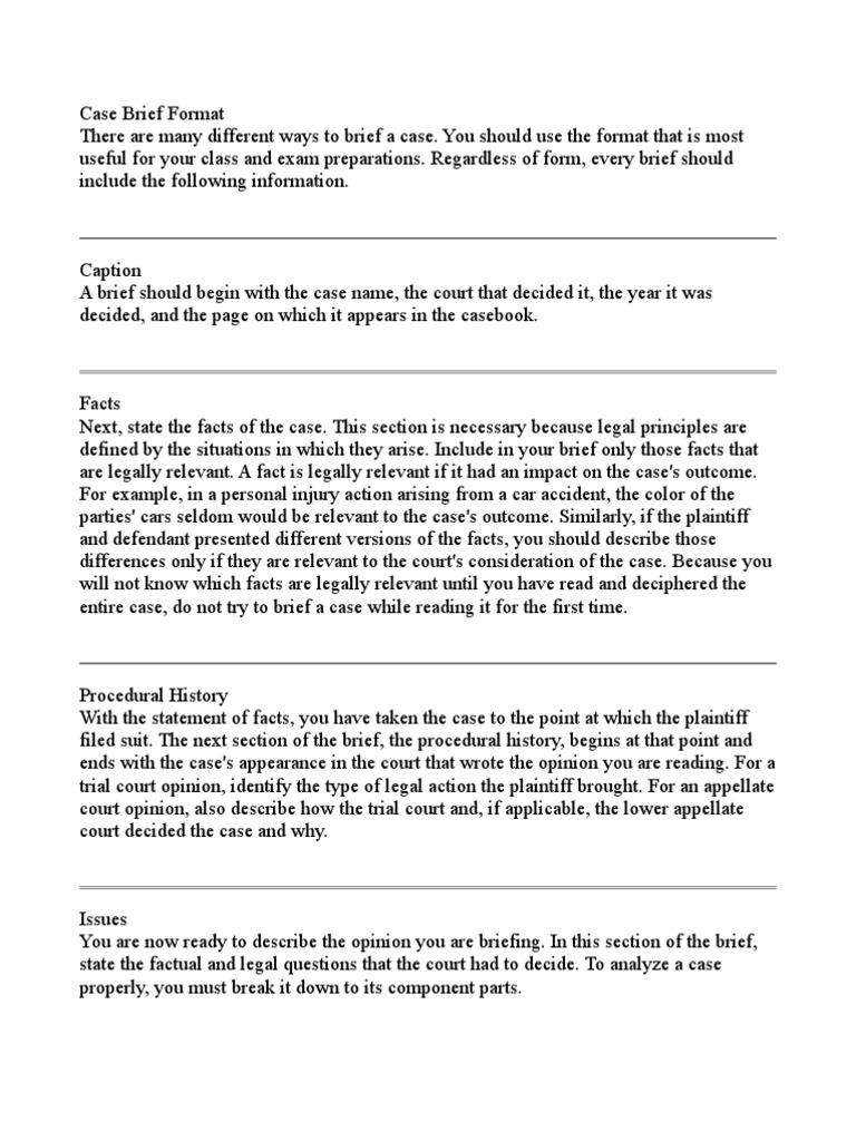 Case Brief Format Brief (Law) Legal Disputes