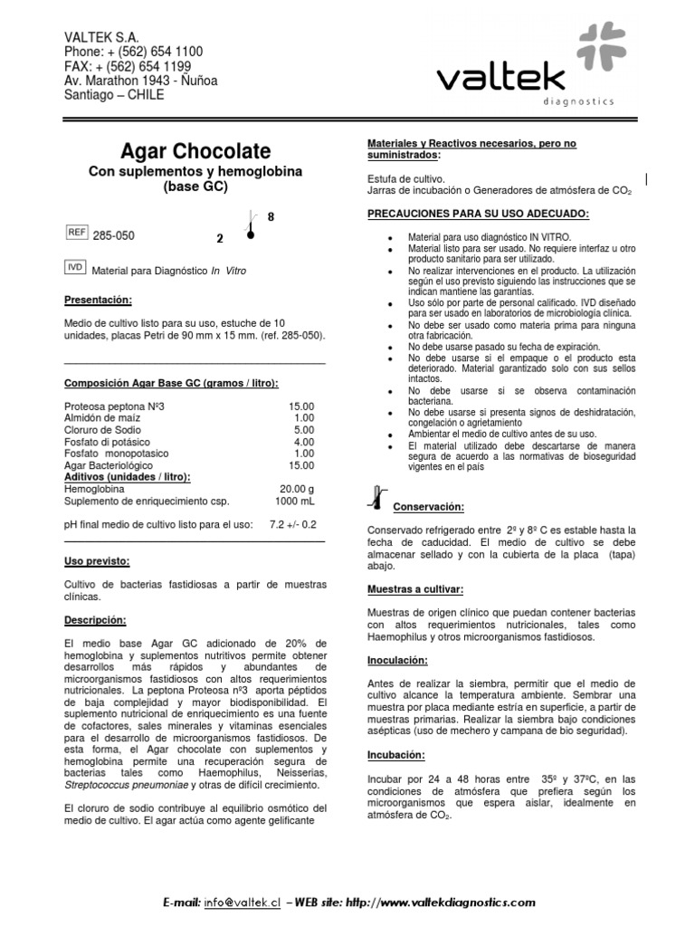 Agar Chocolate GC Con Supl. Versión 3 Valtek PDF Microbiología
