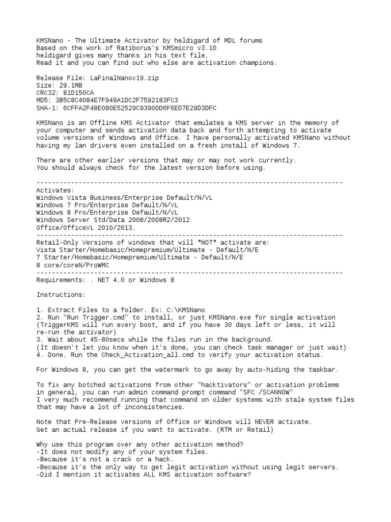 KMS Nano V19 - Heldigard | PDF | Windows 7 | Microsoft Windows