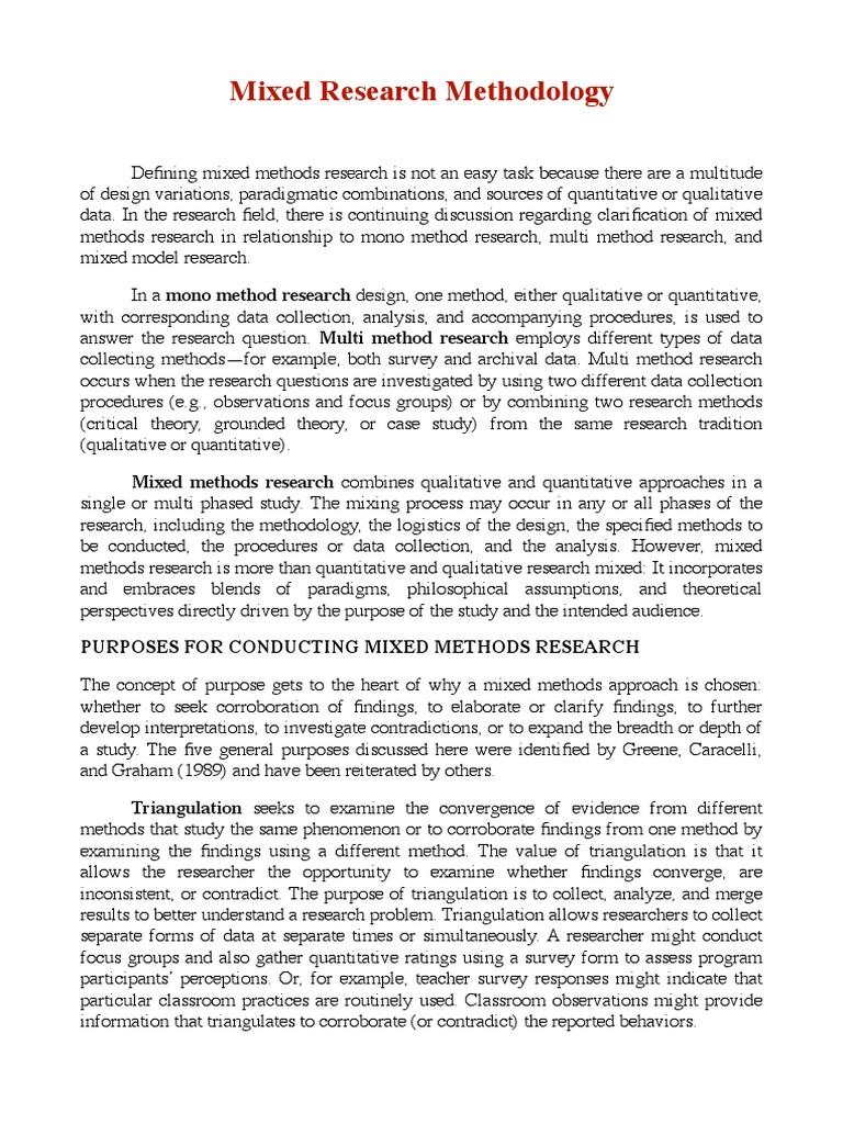 Mixed Research Methodology Pdf Qualitative Research Quantitative