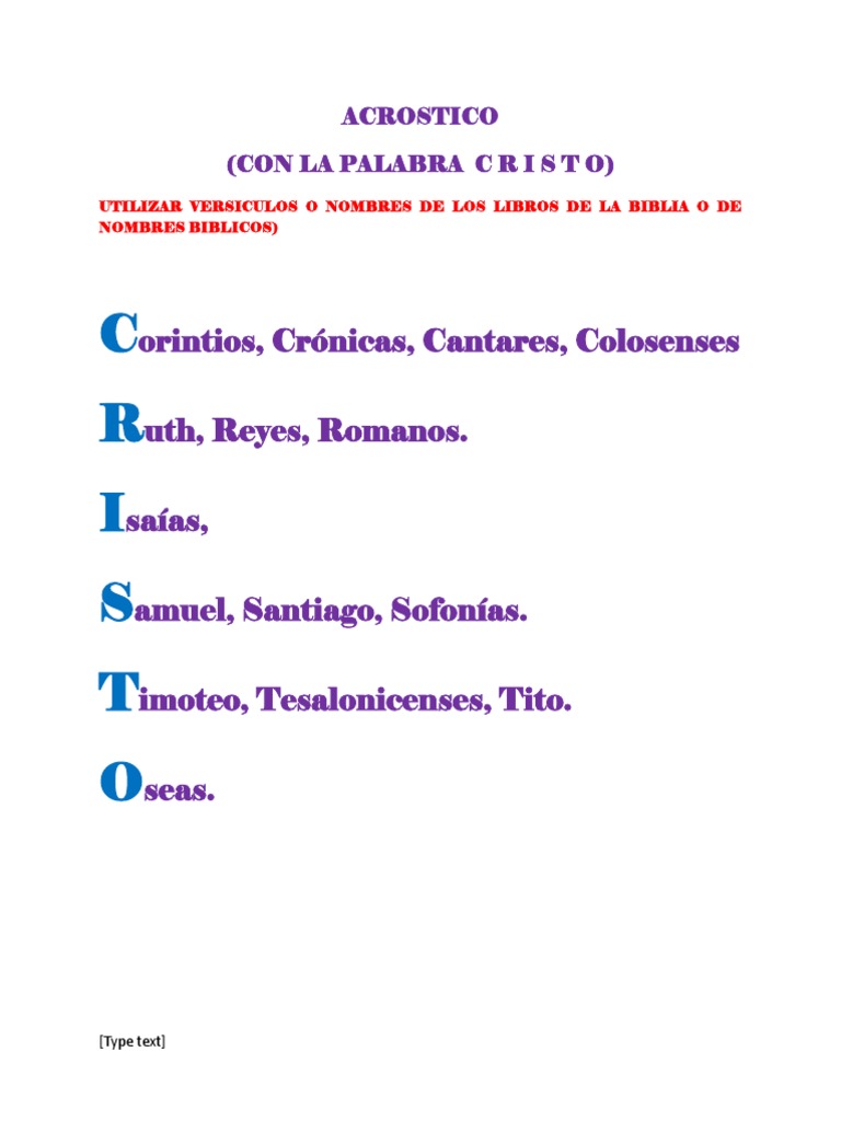 Acrostico Con La Palabra Cristo Docx Docx