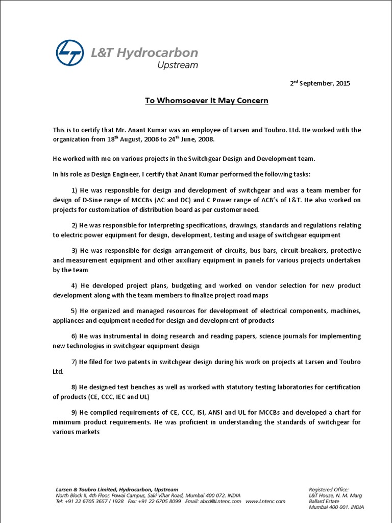Engineering Reference Letter