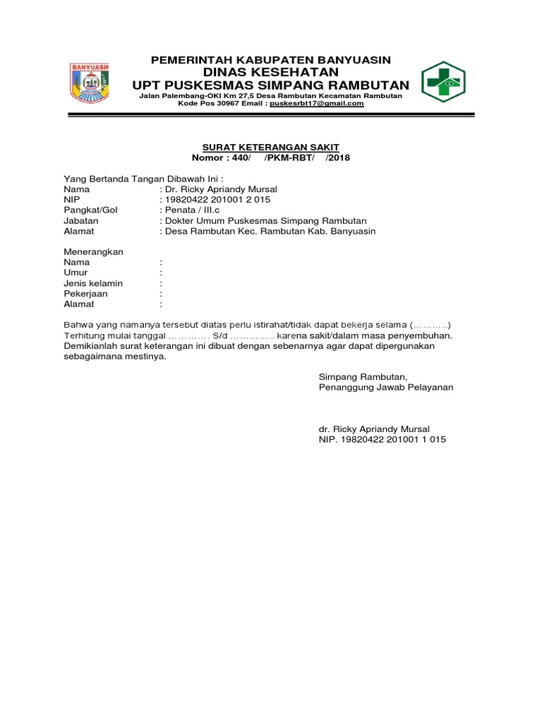 Surat Keterangan Sakit Puskesmas Palembang Anti Feixista