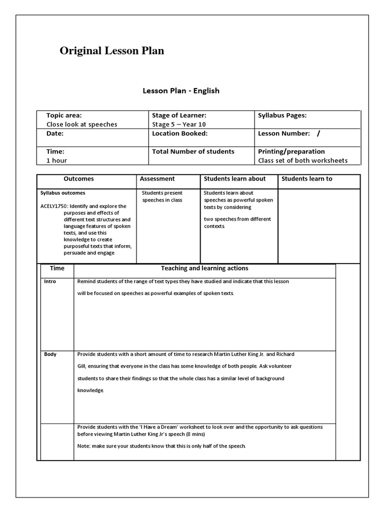 Analyzing Powerful Speeches in Class | PDF | Lesson Plan | Question