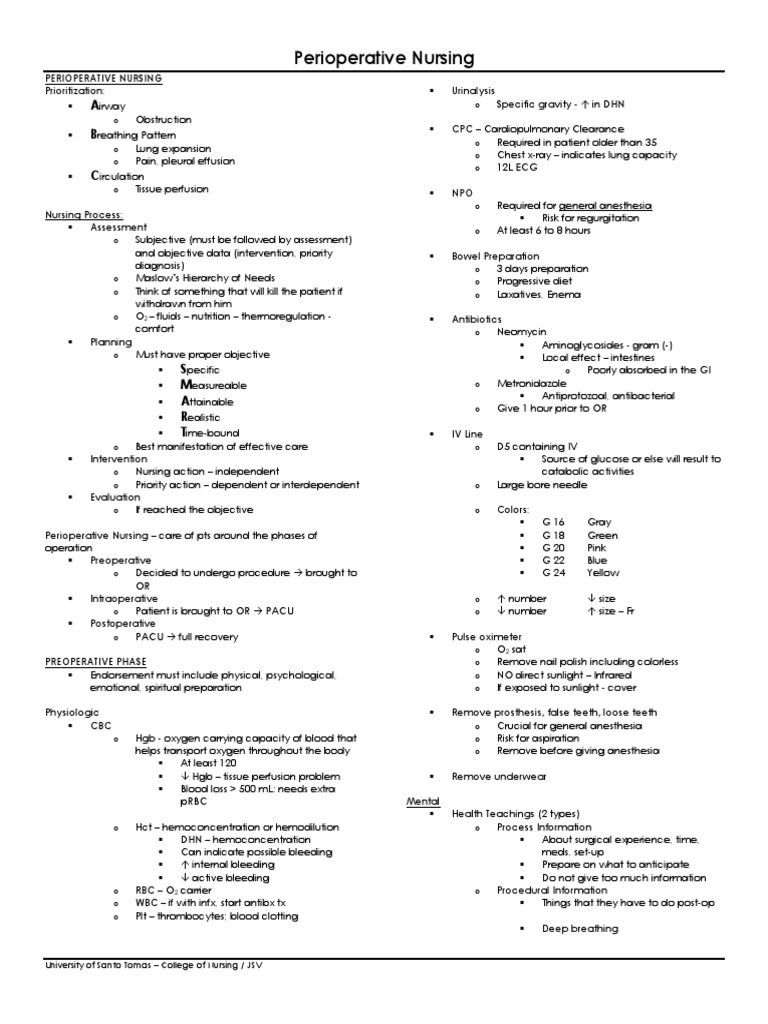 Perioperative Nursing Overview and Care | PDF | Anesthesia | Surgical ...
