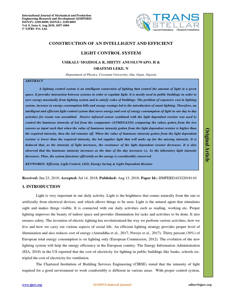 Construction of An Intelligent and Efficient Light Control System | PDF ...