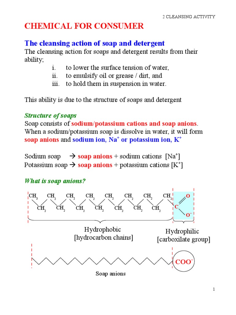 Soap and Detergent Cleansing Action | PDF | Surfactant | Detergent