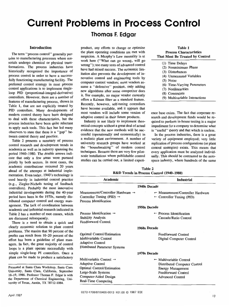 Current Issues in Process Control | PDF | Control Theory | Mathematical ...