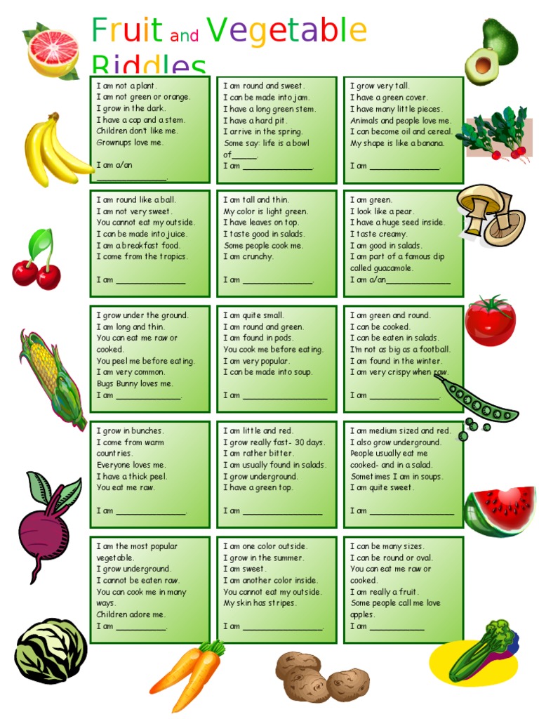 Fruit and Vegetables Riddle PDF Salad Fruit Preserves